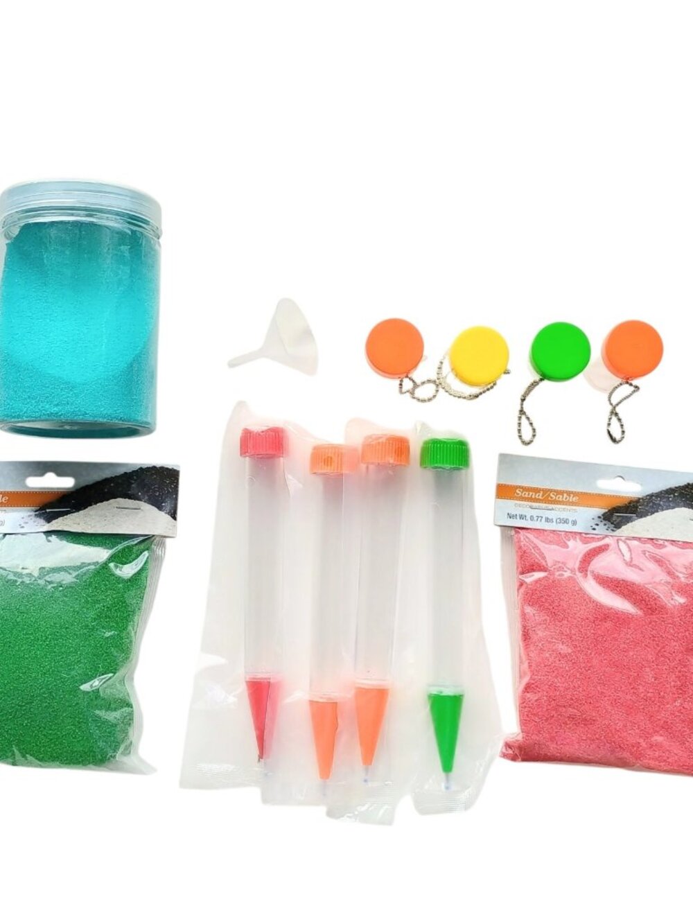 Craft Sand Art Bundle With Fillable Pens and Keychains Funnel - 3 Color Sands